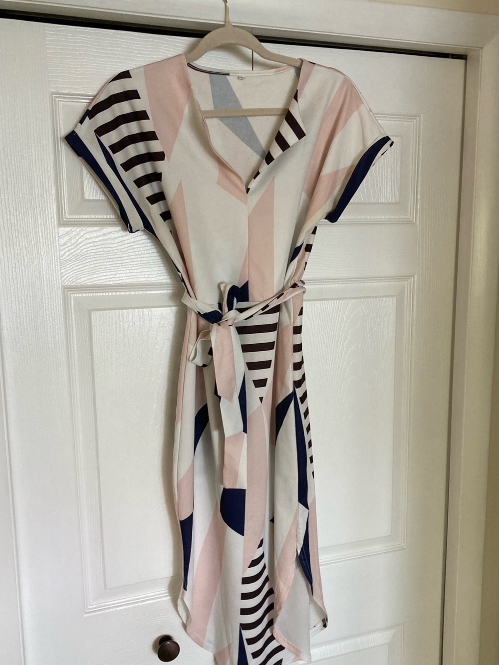 Geometric cinch waist tie Women's maxi dress
